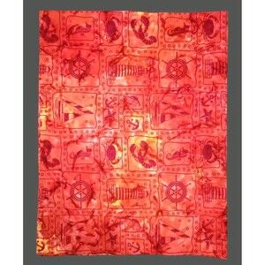 Mystic Batik Fabric Remnant 46x36 Red Block Anchor Lighthouse Costal Print
